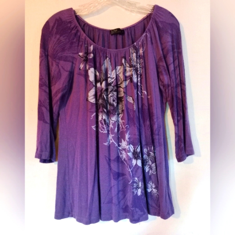 Vanilla Sugar Petite Large Purple Flowered Top